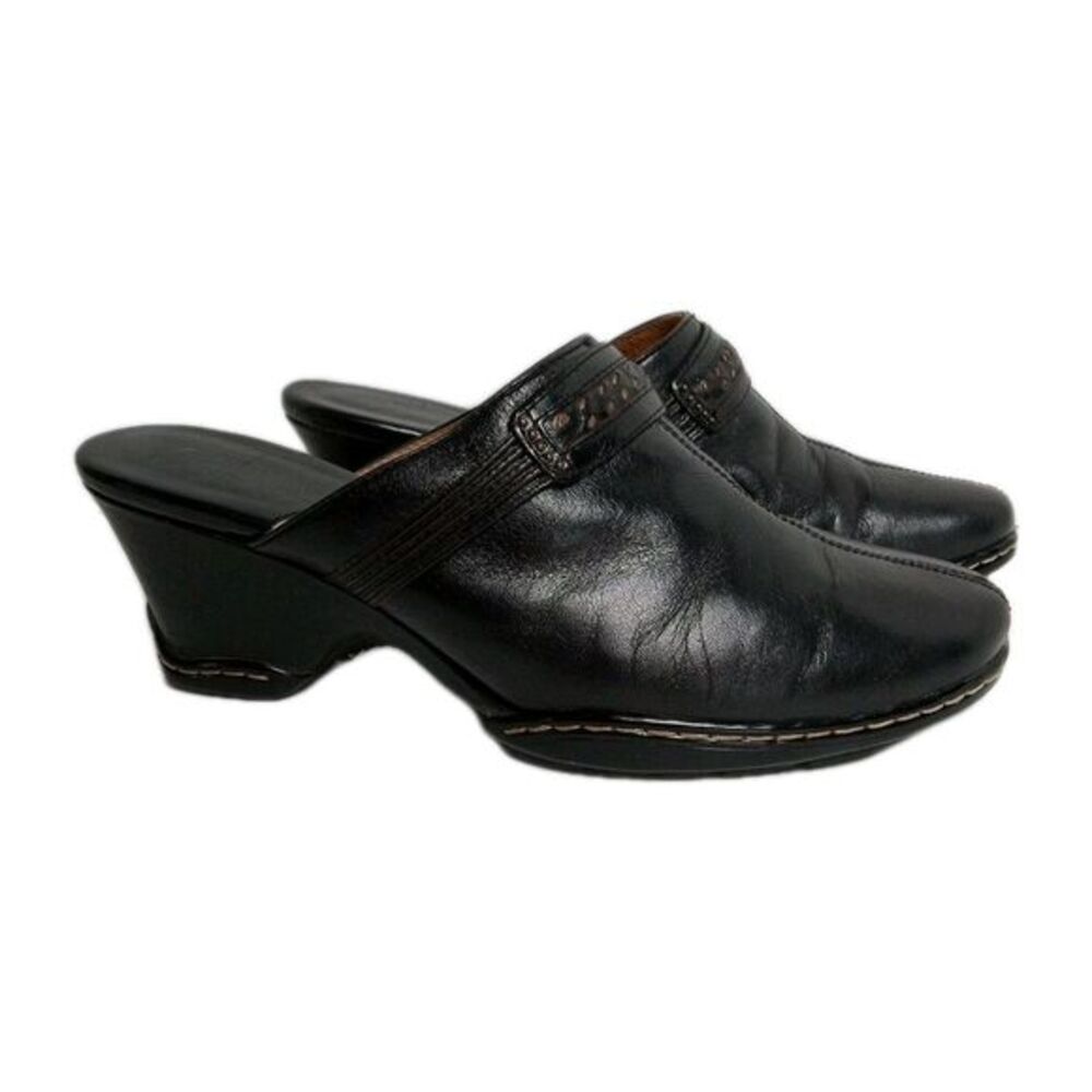 Sofft Black Leather Clogs Mules 7.5 W Womens Slip on‎ Clean Boho Lagenlook  EUC